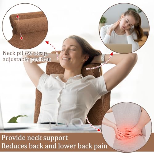 Sherpa Lumbar Support Pillow with Headrest for Recliner Chair Sofa and Office Seating