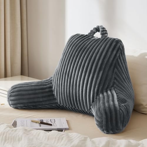 Reading Pillow for Sitting in Bed Back Support Pillow with Arms Dorm Bedrest Cushion Dark Gray