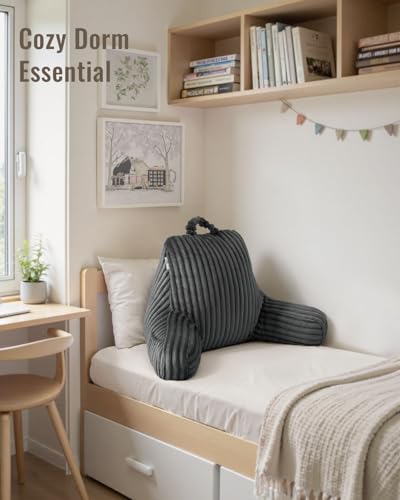 Reading Pillow for Sitting in Bed Back Support Pillow with Arms Dorm Bedrest Cushion Dark Gray
