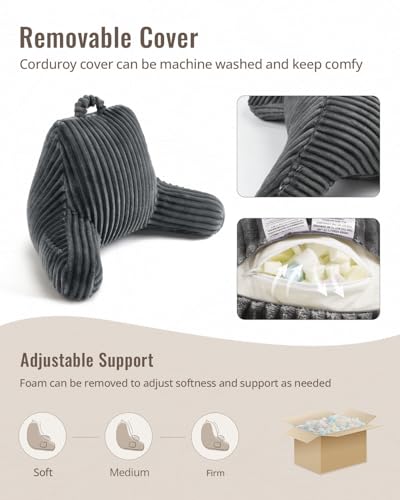 Reading Pillow for Sitting in Bed Back Support Pillow with Arms Dorm Bedrest Cushion Dark Gray