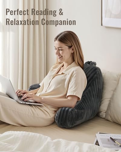 Reading Pillow for Sitting in Bed Back Support Pillow with Arms Dorm Bedrest Cushion Dark Gray