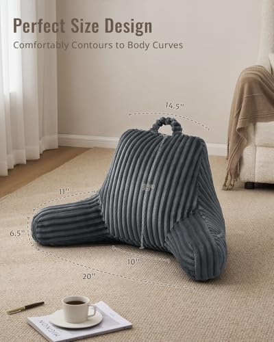 Reading Pillow for Sitting in Bed Back Support Pillow with Arms Dorm Bedrest Cushion Dark Gray