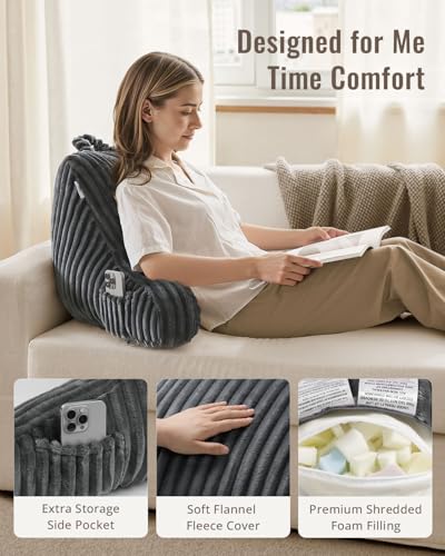 Reading Pillow for Sitting in Bed Back Support Pillow with Arms Dorm Bedrest Cushion Dark Gray